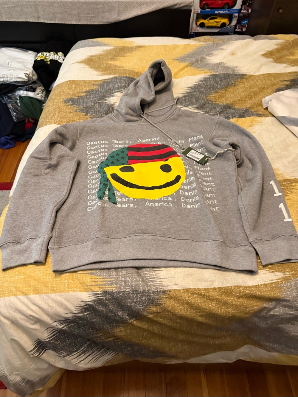 Denim Tears Cactus Smiley Grey Men’s Fleece Hoodie Size L